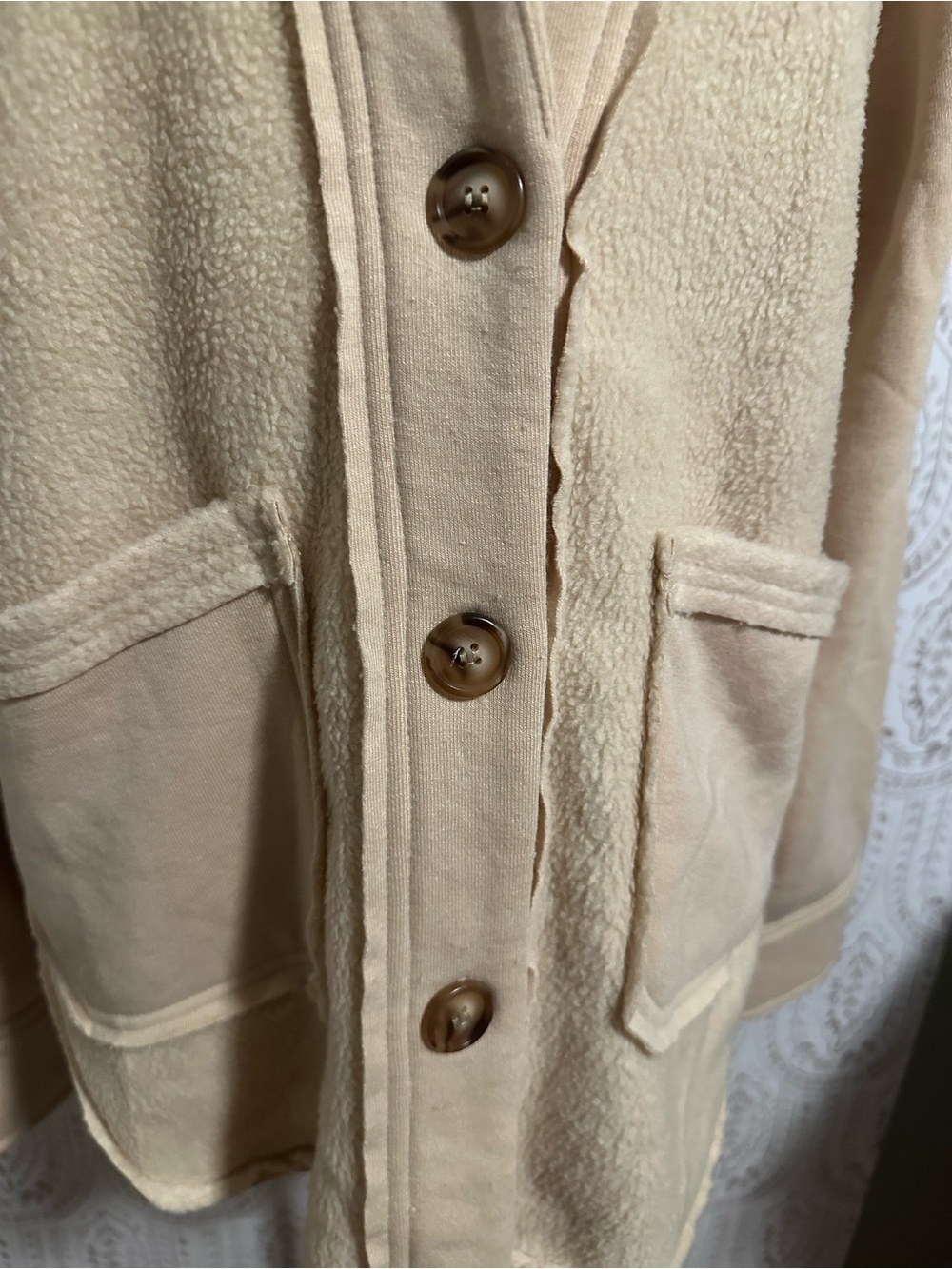 Hem & Thread Cream Sherpa Button-Front Teddy Jacket - Picture 3 of 6
